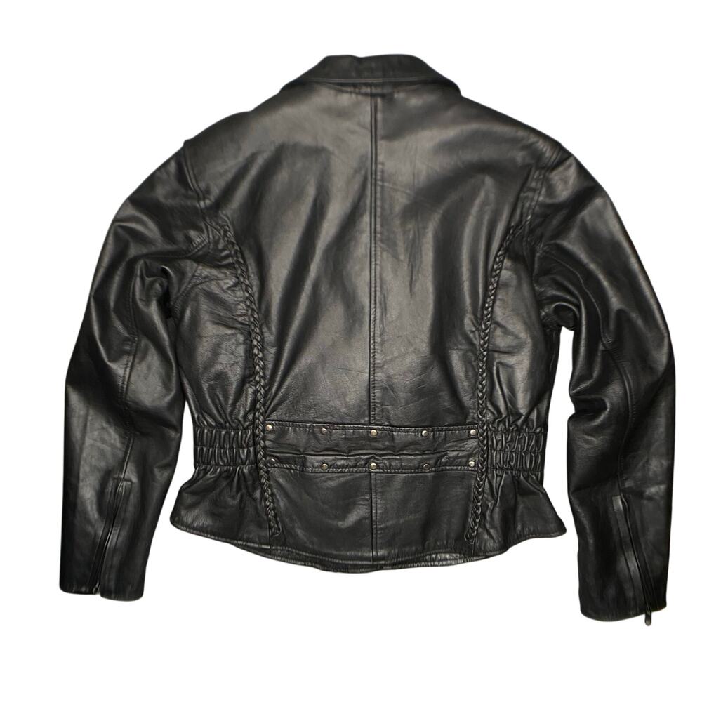 Silver Bike Genuine Leather Moto Jacket Women Sz XL Black Braiding - Picture 14 of 15